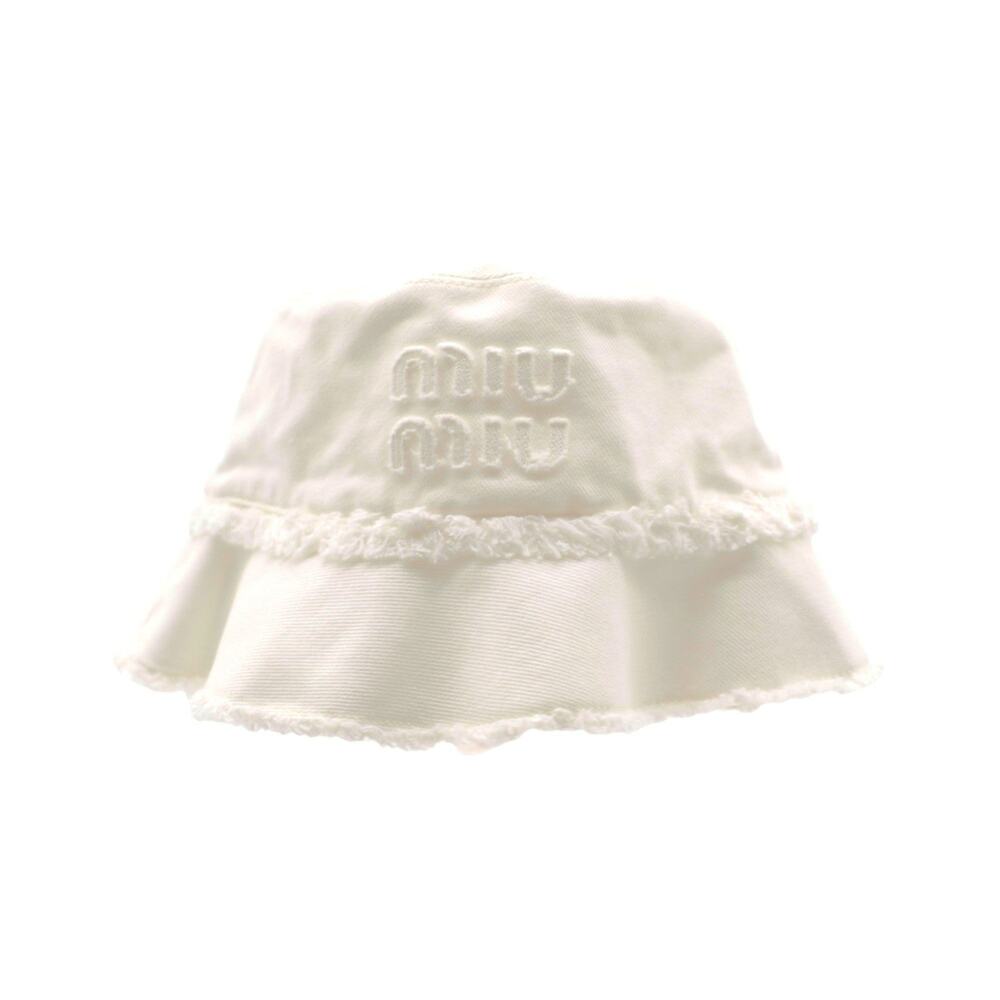 Miu Miu Logo Denim Bucket Hat Size Small In White
